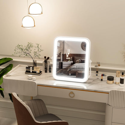 Travel Makeup Mirror with Lights, Portable Small Beauty LED Vanity Mirror with Lights, Dimmable Touch Screen, Tabletop Folding Compact Mirror,Women Gift