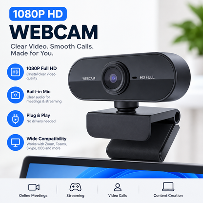 1080P HD USB Webcam for Online Meetings and Streaming