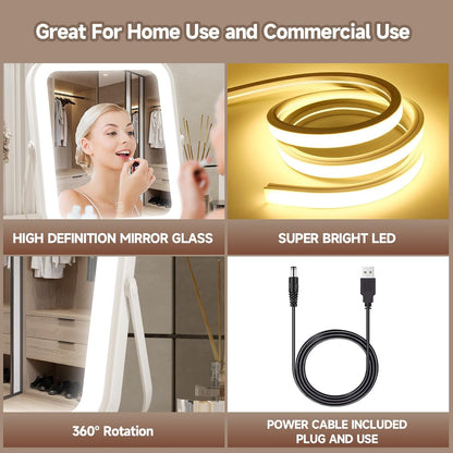 Travel Makeup Mirror with Lights, Portable Small Beauty LED Vanity Mirror with Lights, Dimmable Touch Screen, Tabletop Folding Compact Mirror,Women Gift
