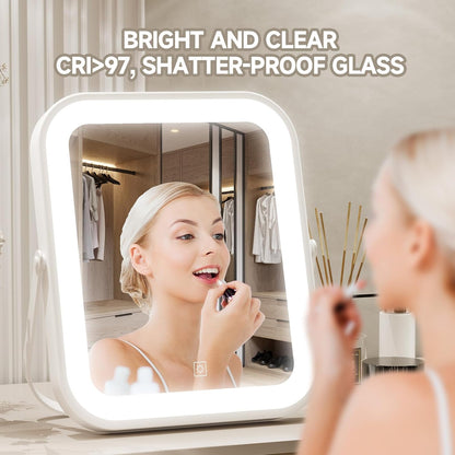 Travel Makeup Mirror with Lights, Portable Small Beauty LED Vanity Mirror with Lights, Dimmable Touch Screen, Tabletop Folding Compact Mirror,Women Gift